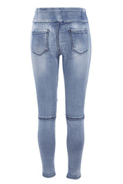 Product shot of the River Ribbed Pull On Jean in colour Lightdenim (Blue), from the back
