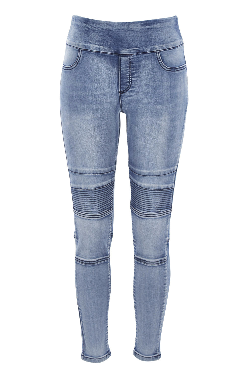 Product shot of the River Ribbed Pull On Jean in colour Lightdenim (Blue), from the front