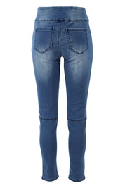 Product shot of the River Ribbed Pull On Jean in colour Midblue (Blue), from the back