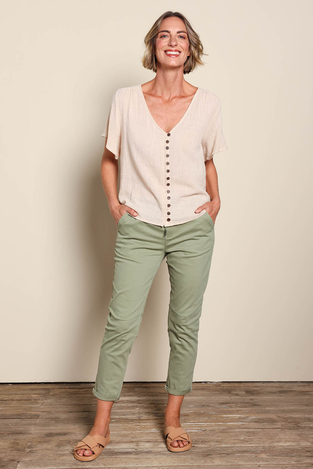 Robin Drawstring Pull On Pant - Khaki