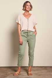 Robin Drawstring Pull On Pant - Khaki