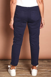 Model Sandy wearing size 10 of the Robin Drawstring Pull On Pant in colour Navy (Blue), from the back