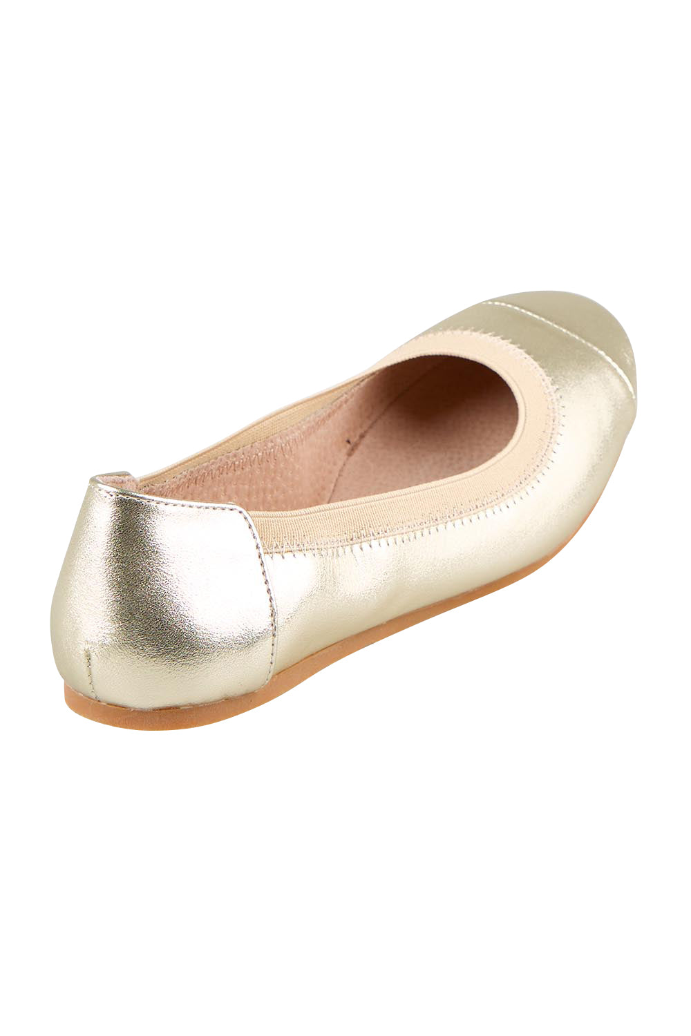 Product shot of the Ava Leather Flat - Lightgold in colour Lightgold, from the back