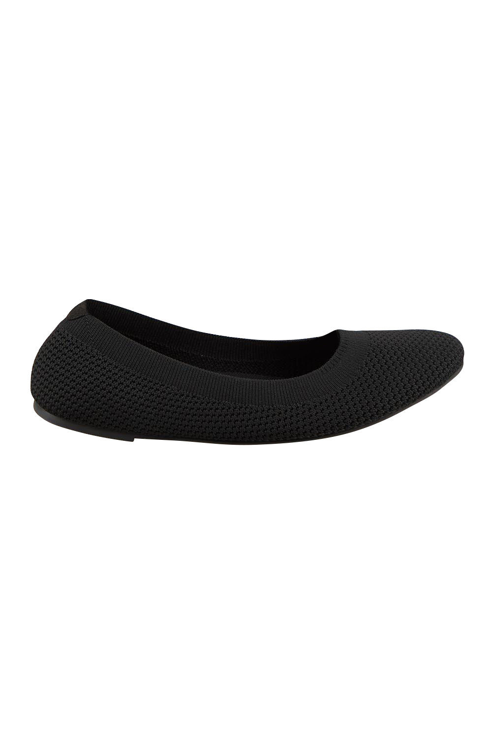 Product shot of the Eva Knit Ballet Flat - Black in colour Black, from the front