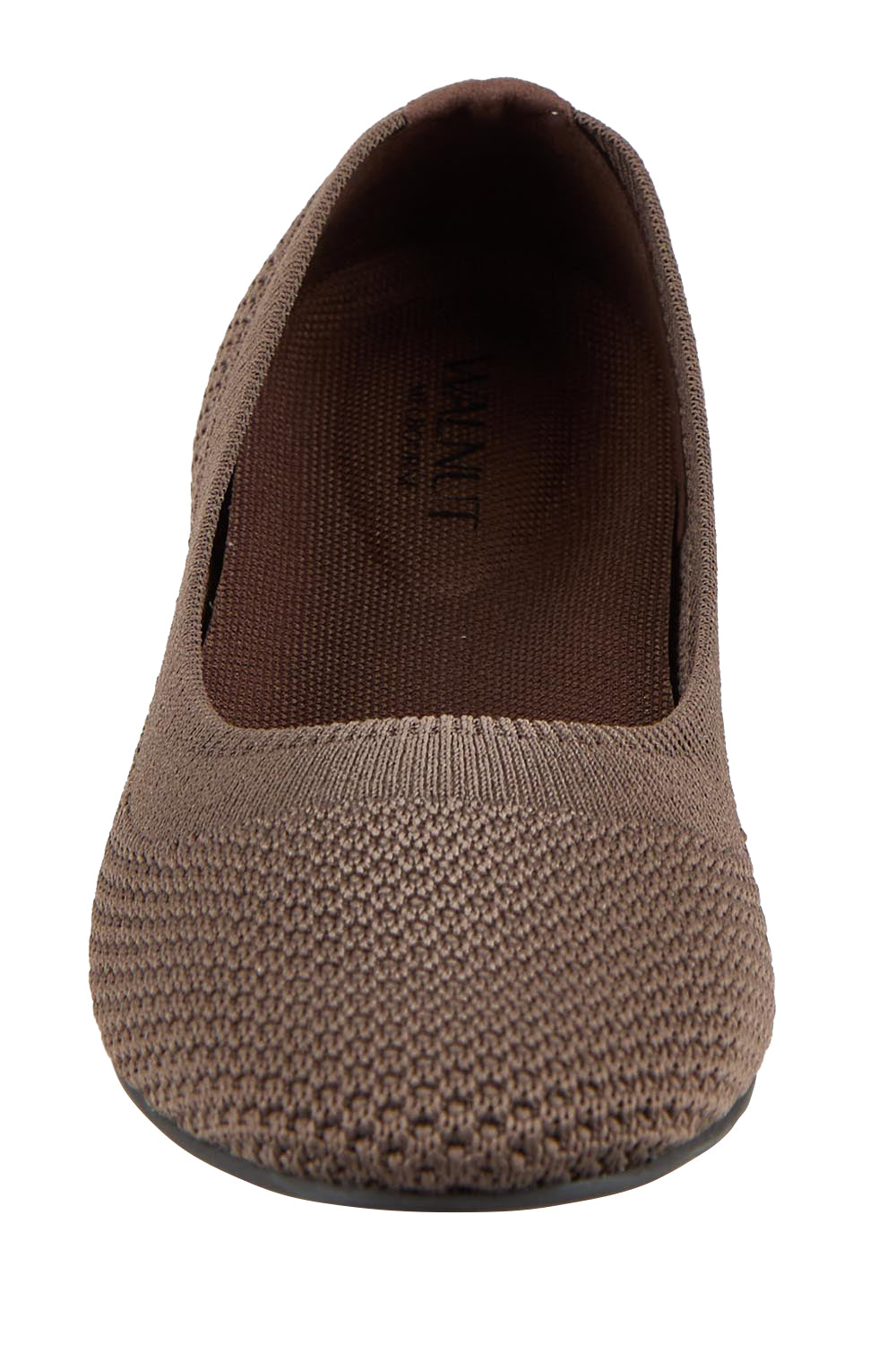 Product shot of the Eva Knit Ballet Flat - Chocolate in colour Chocolate, showing detail
