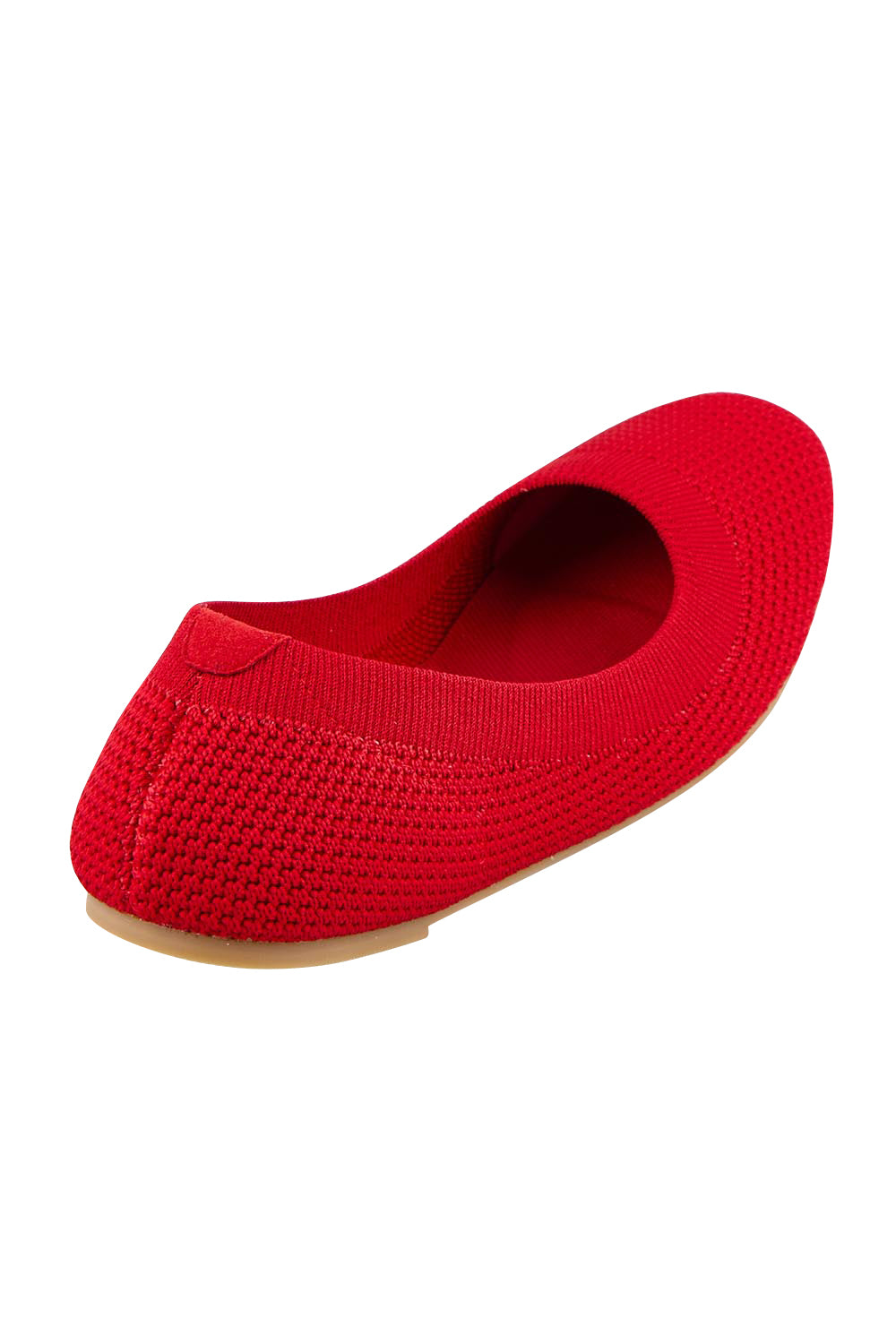 Product shot of the Eva Knit Ballet Flat - Red in colour Red, from the back