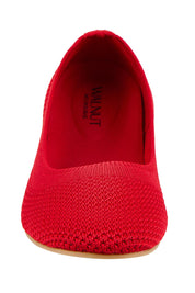 Product shot of the Eva Knit Ballet Flat - Red in colour Red, showing detail