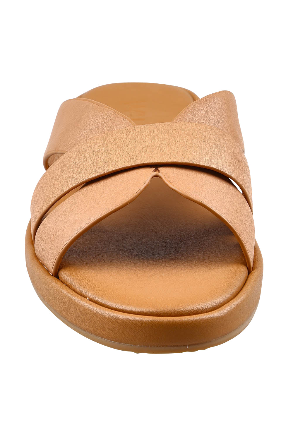 Product shot of the Lola Leather Slide in colour Cocotan (White), from the front
