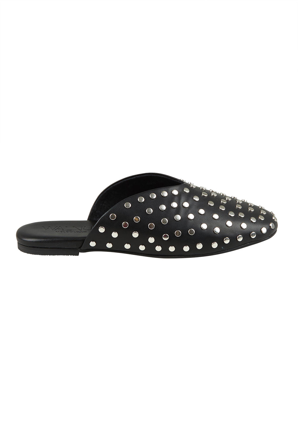 Product shot of the Soho Studded Mule in colour Black (Black), from the front