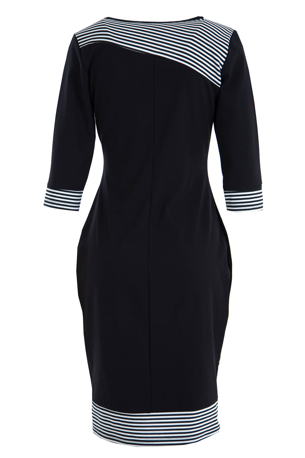 Product shot of The Contrast Striped Ponte Dress in colour BlackWhite (Black), from the back
