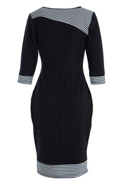 Product shot of The Contrast Striped Ponte Dress in colour BlackWhite (Black), from the back