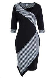 Product shot of The Contrast Striped Ponte Dress in colour BlackWhite (Black), from the front