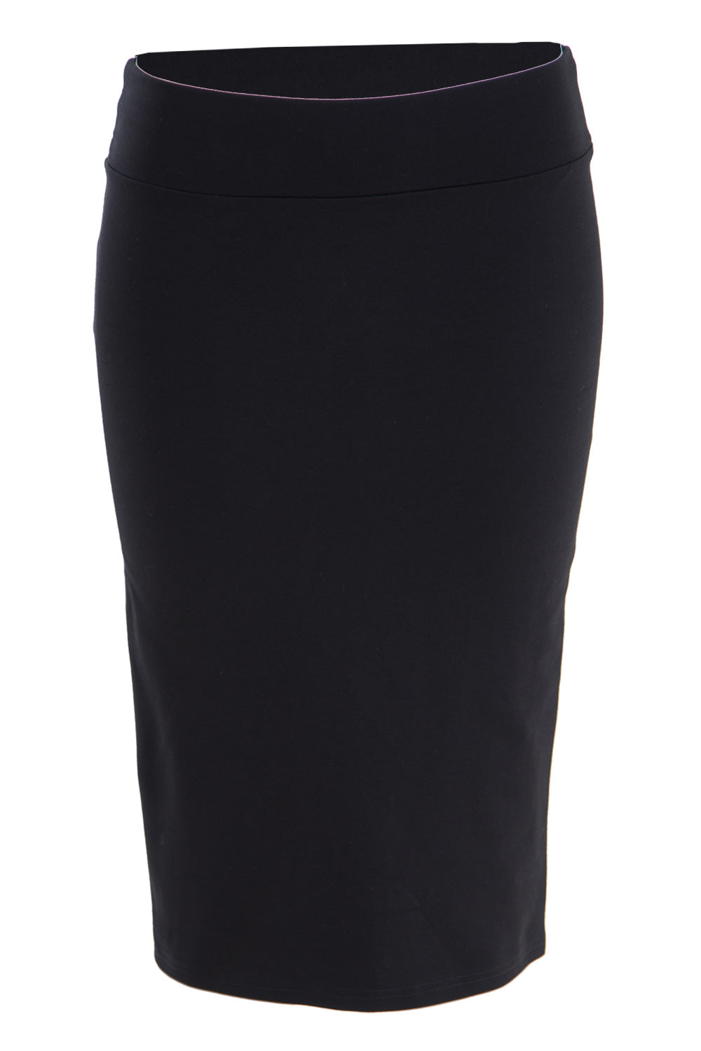 Product shot of The Ponte Knee Length Pencil Skirt in colour Black (Black), from the front