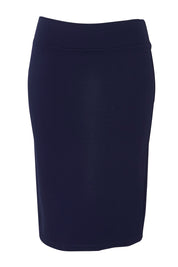 Product shot of The Ponte Knee Length Pencil Skirt in colour Navy (Blue), from the front