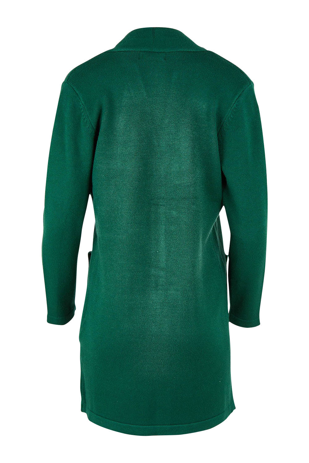 Product shot of the Long Sleeve Open Cardi in colour Forest (Green), from the back