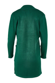 Product shot of the Long Sleeve Open Cardi in colour Forest (Green), from the back