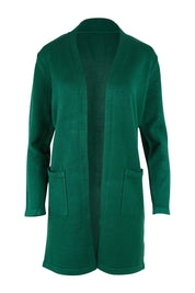 Product shot of the Long Sleeve Open Cardi in colour Forest (Green), from the front