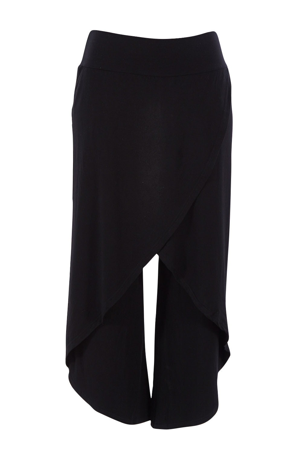 Product shot of the Crossover Bamboo Pant in colour Black (Black), from the front