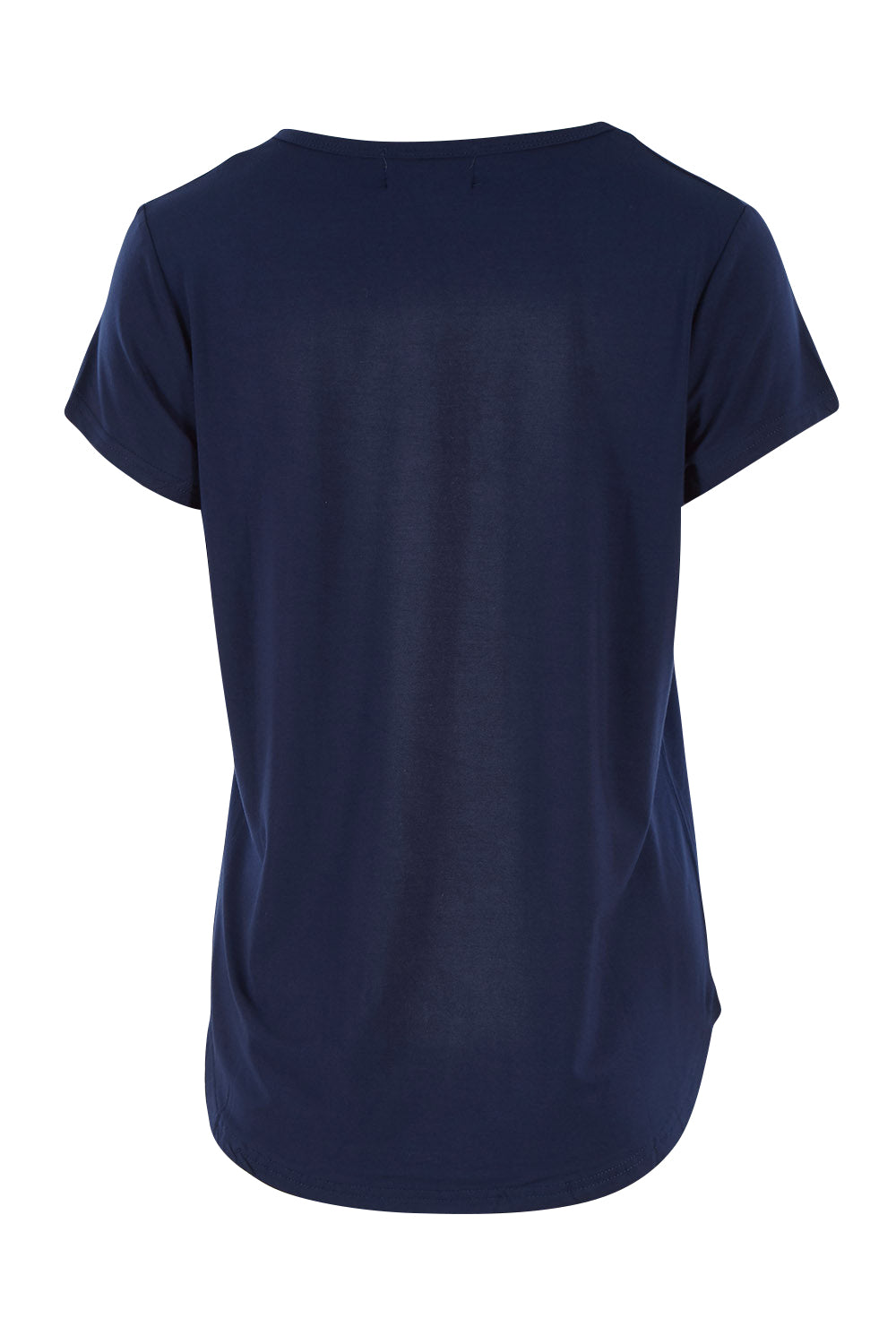 Product shot of the Cap Sleeve Bamboo Tee in colour Dknavy (Blue), from the back