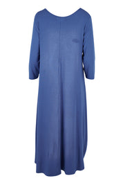 Product shot of the 3/4 Sleeve Bamboo Maxi Dress in colour Denim (Blue), from the back