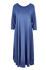 Product shot of the 3/4 Sleeve Bamboo Maxi Dress in colour Denim (Blue), from the front