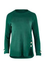 Product shot of the Long Sleeve Sweater in colour Forest (Green), from the front