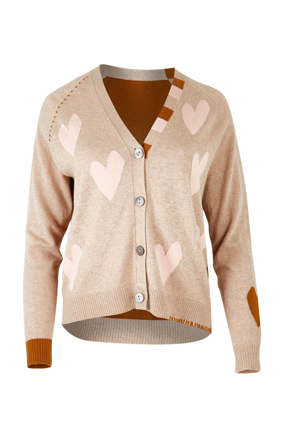 Product shot of the Hearts For You Cardi in colour Birch, from the front