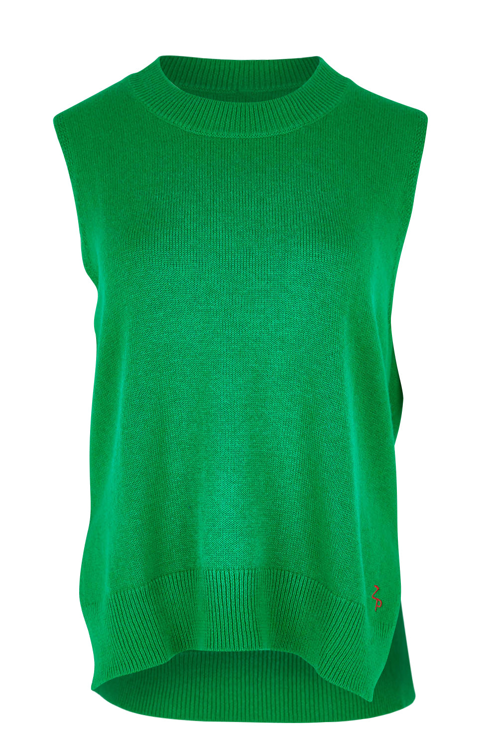 Product shot of the Essential Vest in colour Emerald (Green), from the front
