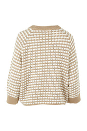 Product shot of the Texture Cotton Merino Jumper in colour Camel, from the back