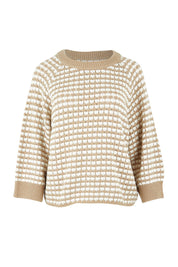 Product shot of the Texture Cotton Merino Jumper in colour Camel, from the front