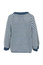 Product shot of the Texture Cotton Merino Jumper in colour Denim (Blue), from the back