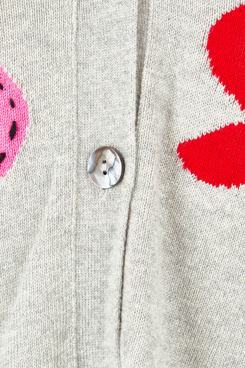 Product shot of the Happy Cotton Cashmere Cardi in colour Marl (Grey), detail