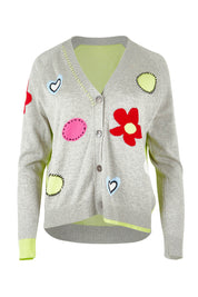 Product shot of the Happy Cotton Cashmere Cardi in colour Marl (Grey), from the front