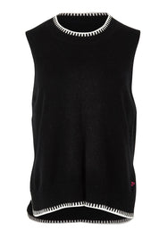 Product shot of the Essential Two Tone Cotton Cashmere Vest in colour Black (Black), from the front