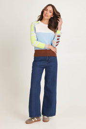 Colour Block Cotton Cashmere Jumper – White