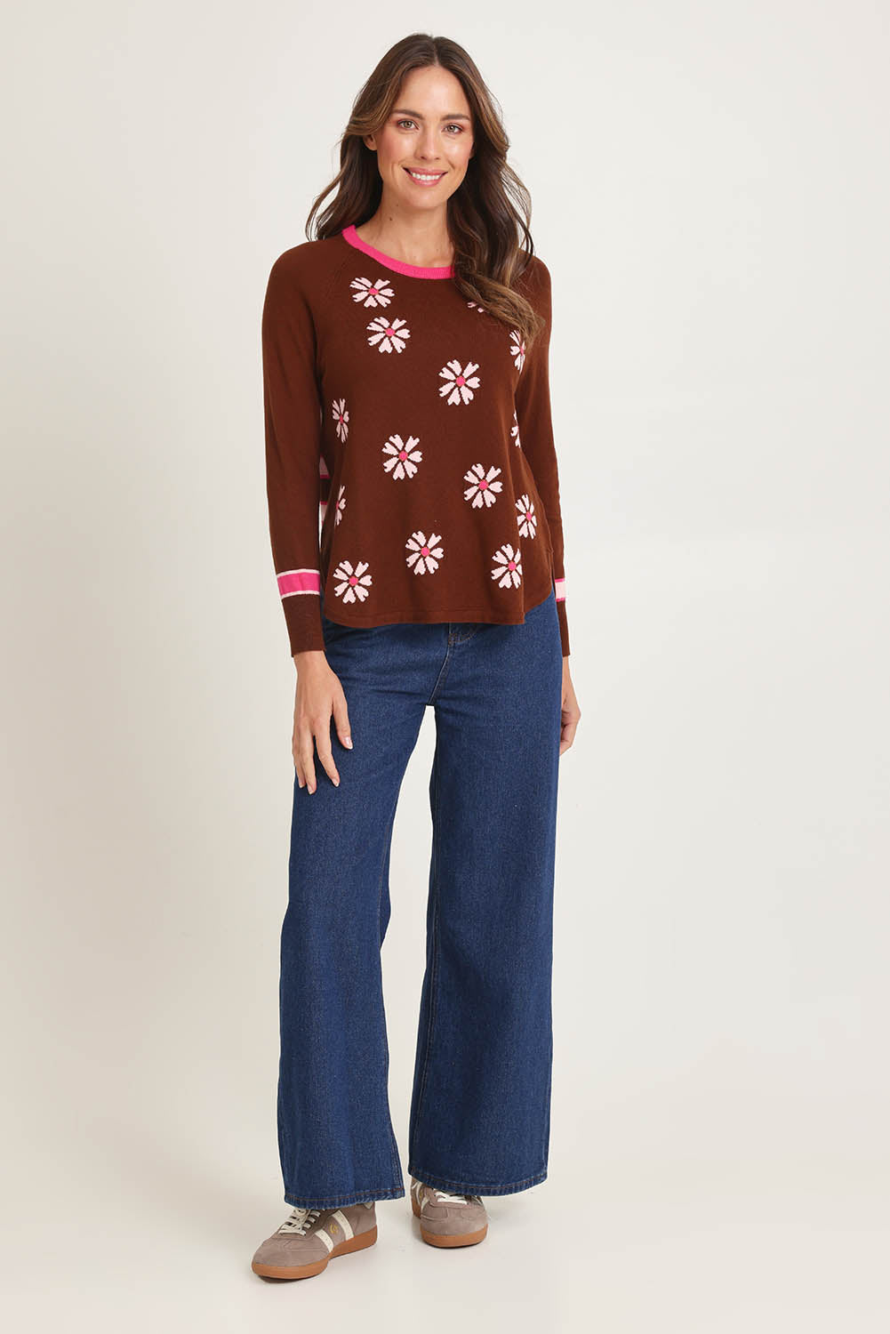 Daisy Chain Cotton Cashmere Crew Knit – Chocolate