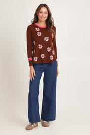 Daisy Chain Cotton Cashmere Crew Knit – Chocolate