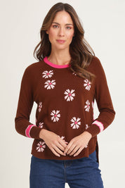 Daisy Chain Cotton Cashmere Crew Knit – Chocolate