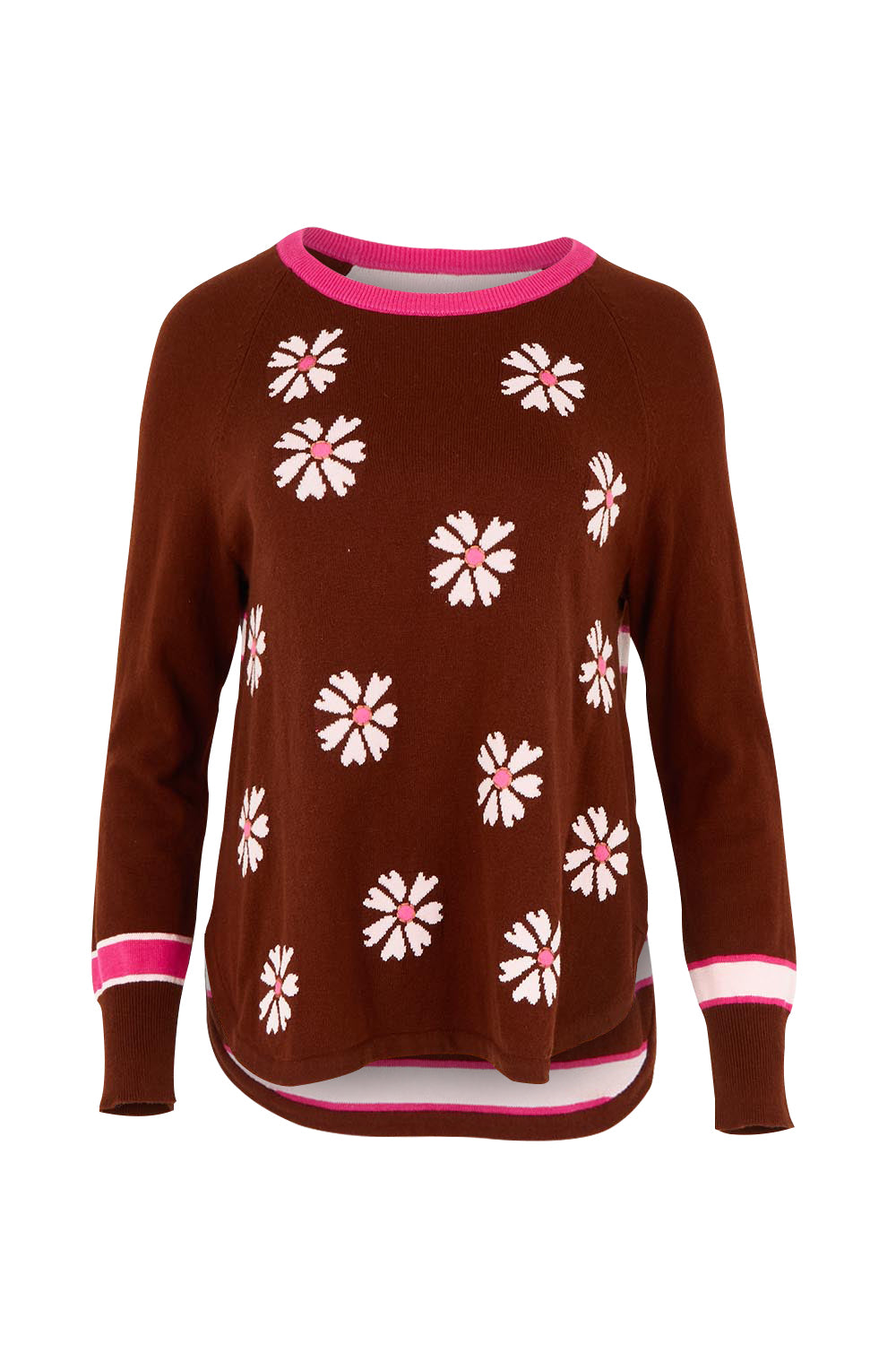 Daisy Chain Cotton Cashmere Crew Knit – Chocolate
