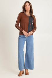 Stripe Spot Zip Up Cotton Cashmere Cardi – Coffee