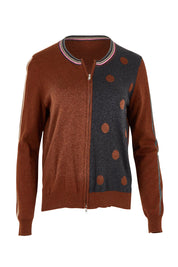 Stripe Spot Zip Up Cotton Cashmere Cardi – Coffee