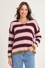 Cozy Kid Stripe V Crew – Sugarplum