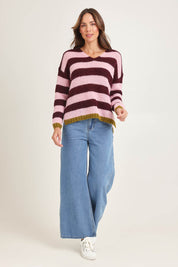 Cozy Kid Stripe V Crew – Sugarplum
