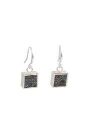 Product shot of the Square Stone Drop Earring in colour Grey (Grey), from the front