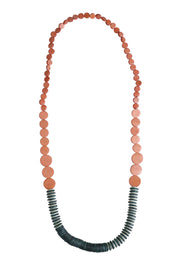 Product shot of the Laroda Wooden Necklace in colour Pinkteal, from the front