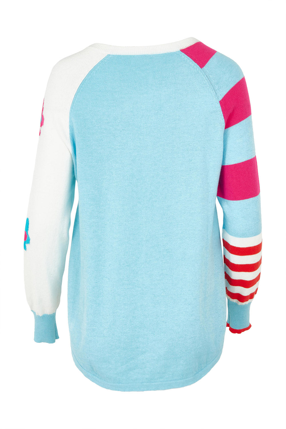 Product shot of the My Happy Cotton Cashmere Jumper in colour Aqua (Blue), from the back