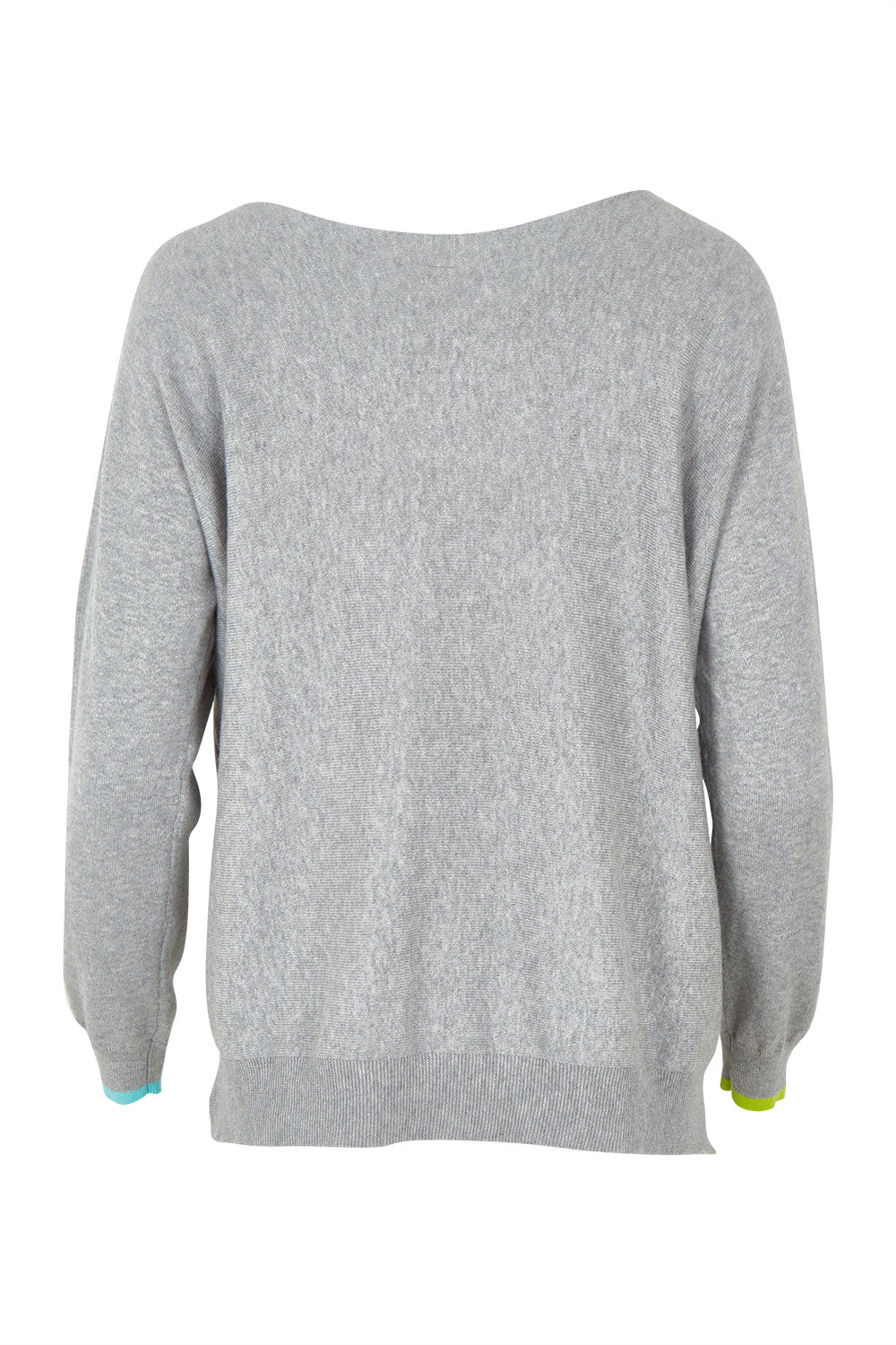 Product shot of the Intarsia Hearts Cotton Cashmere Jumper in colour Marl (Grey), from the back