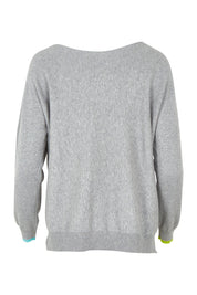 Product shot of the Intarsia Hearts Cotton Cashmere Jumper in colour Marl (Grey), from the back