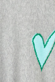 Product shot of the Intarsia Hearts Cotton Cashmere Jumper in colour Marl (Grey), detail