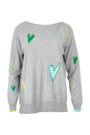 Product shot of the Intarsia Hearts Cotton Cashmere Jumper in colour Marl (Grey), from the front